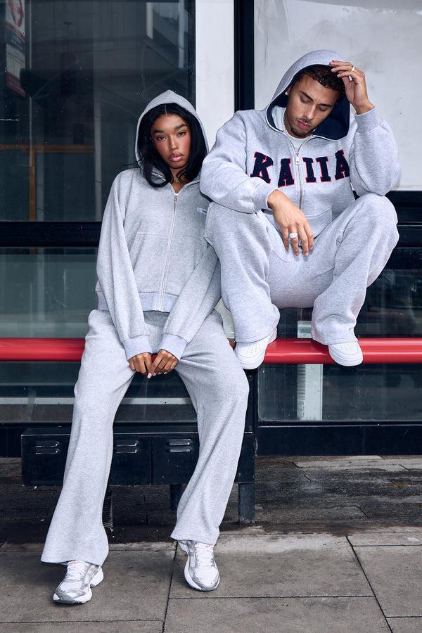 Kaiia Label Logo Supersoft Cropped Zip Through Hoodie Grey Marl