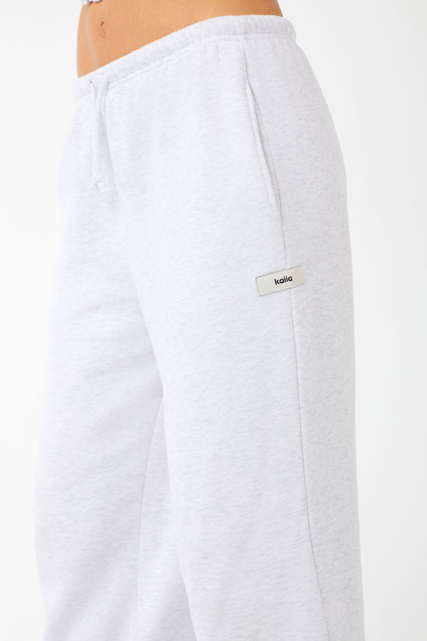 Kaiia Label Logo Wide Leg Joggers Light Grey Marl
