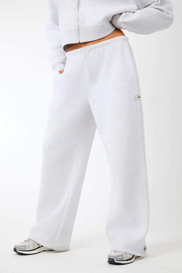 Kaiia Label Logo Wide Leg Joggers Light Grey Marl