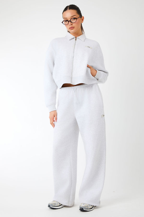 Kaiia Label Logo Wide Leg Joggers Light Grey Marl