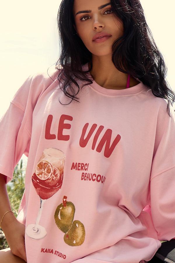 Kaiia Le Vin Graphic Oversized T-Shirt Baby Pink