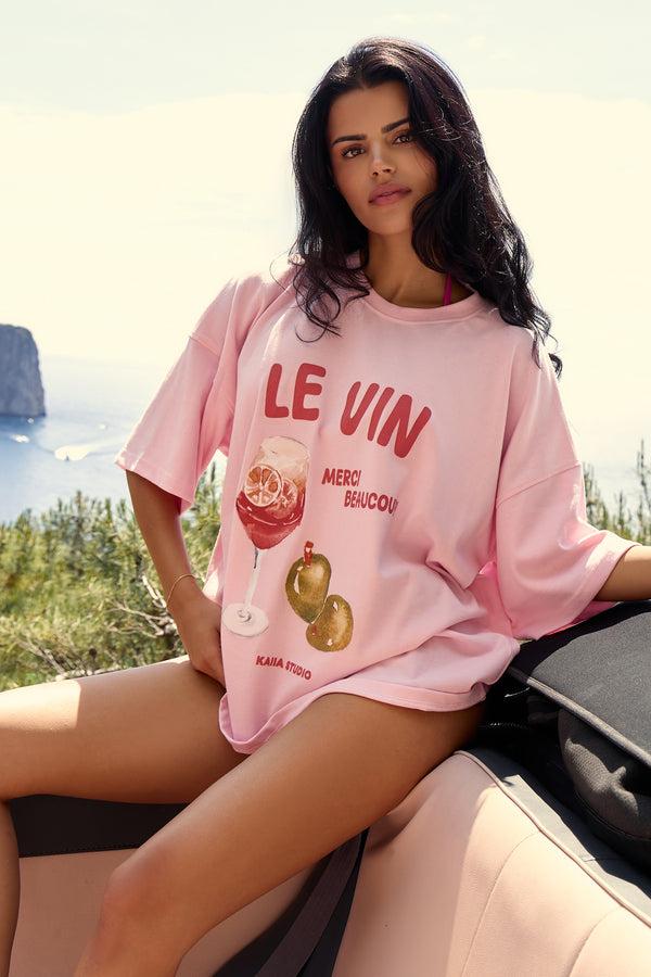 Kaiia Le Vin Graphic Oversized T-Shirt Baby Pink