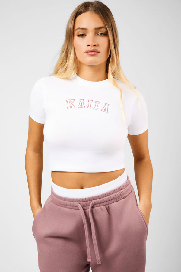 Kaiia Logo Baby Tee White & Rosewood