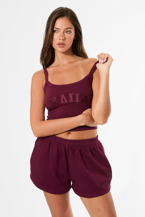 Kaiia Logo Cami Top Deep Burgundy