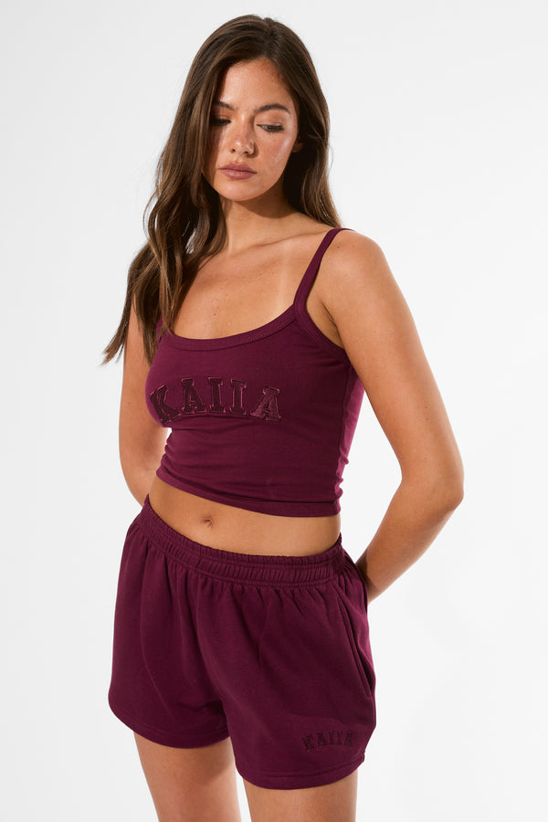 Kaiia Logo Cami Top Deep Burgundy