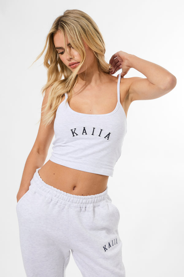 Kaiia Logo Cami Top Light Grey Marl & Navy