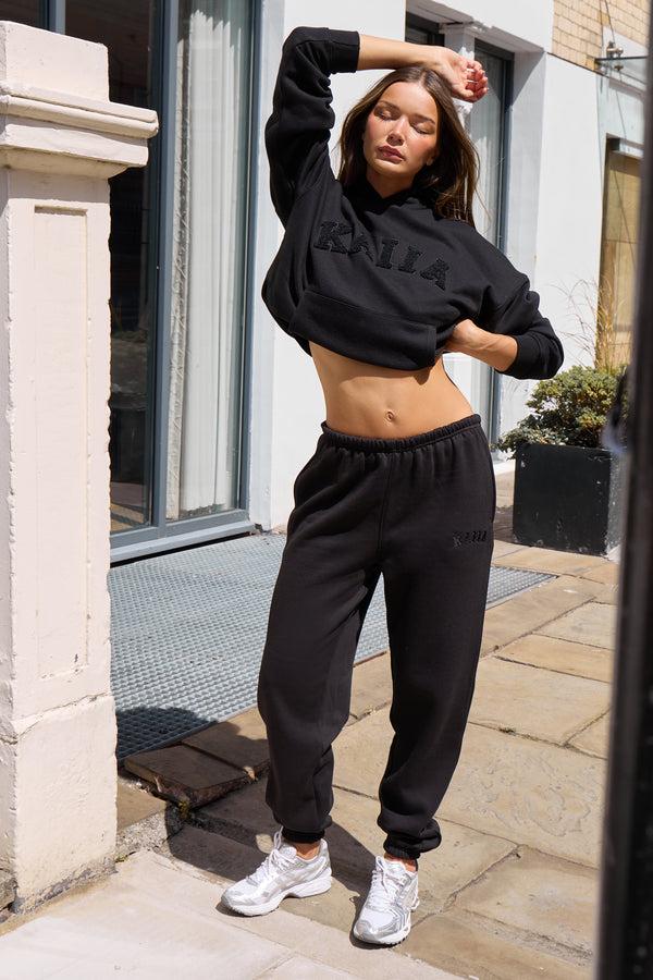 Kaiia Logo Cuffed Joggers Black On Black