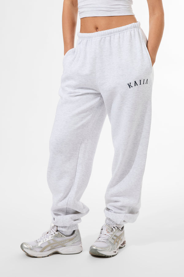 Kaiia Logo Cuffed Joggers Light Grey Marl & Navy