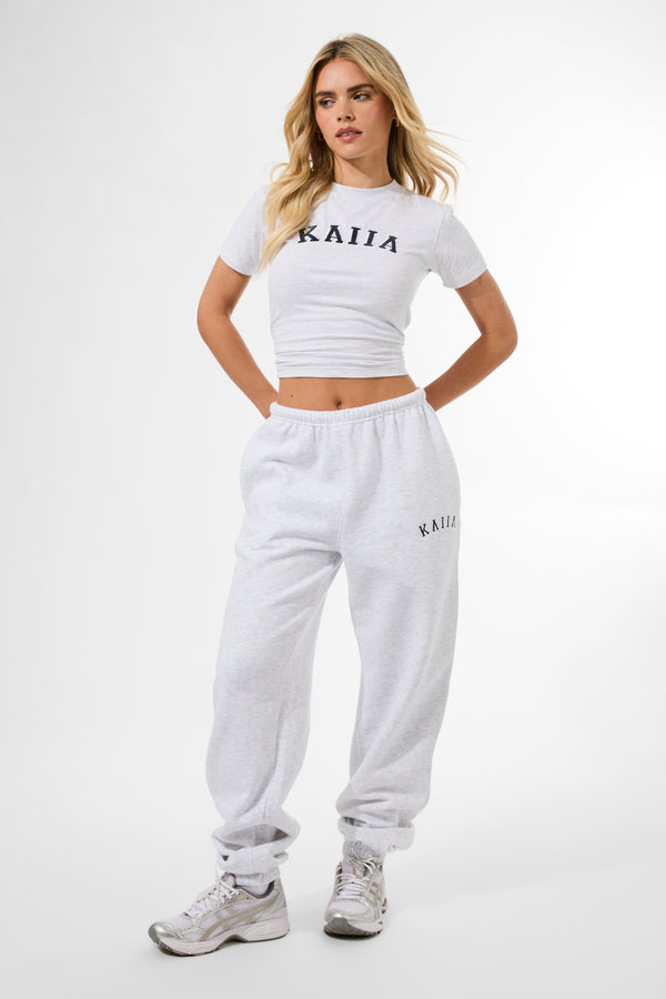 Kaiia Logo Cuffed Joggers Light Grey Marl & Navy