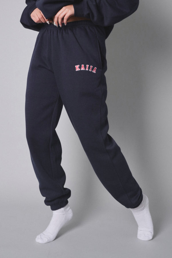 Kaiia Logo Cuffed Joggers Navy With Red