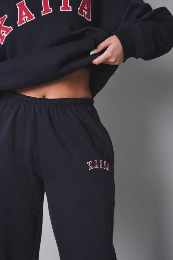 Kaiia Logo Cuffed Joggers Navy With Red