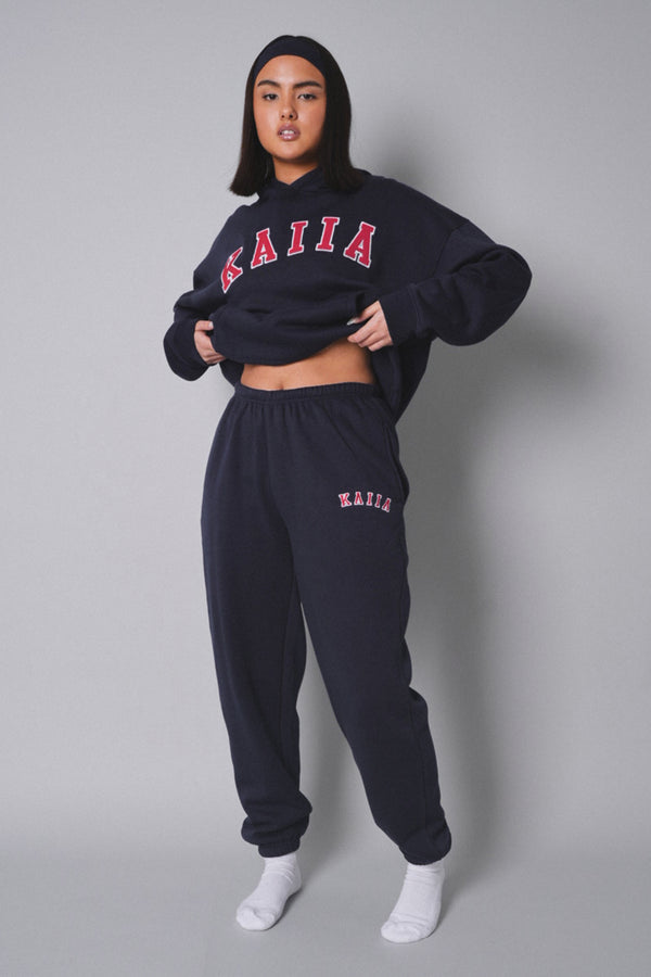 Kaiia Logo Cuffed Joggers Navy With Red