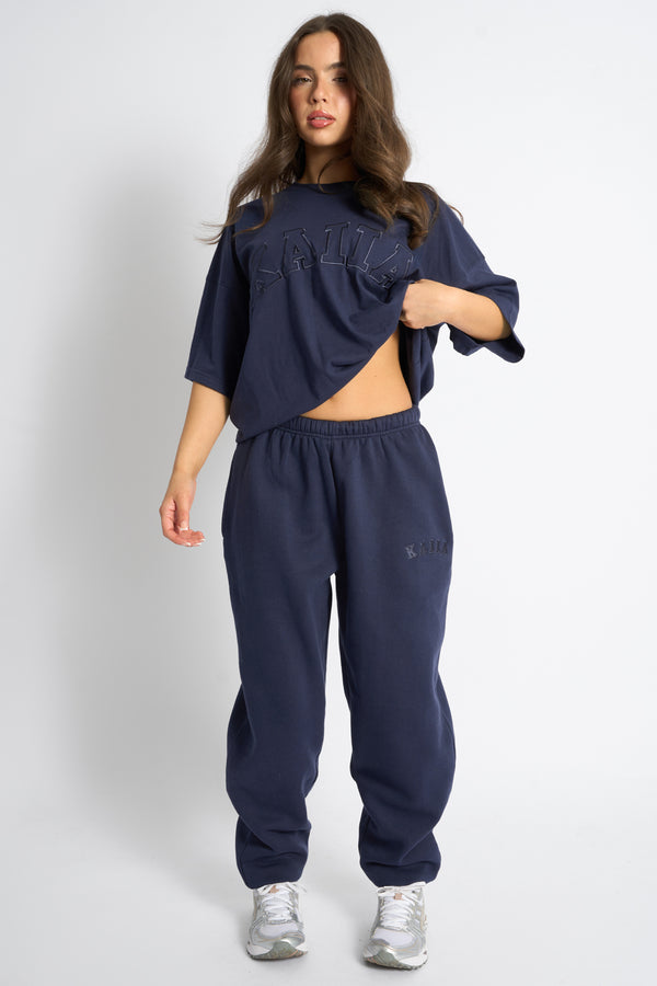 Kaiia Logo Cuffed Leg Joggers Deep Blue