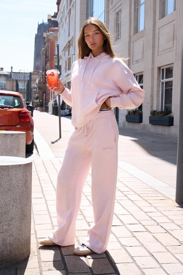 Kaiia Logo Drawstring Wide Leg Joggers Dusty Pink