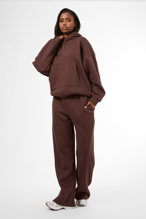 Kaiia Logo Embossed Oversized Hoodie Mocha