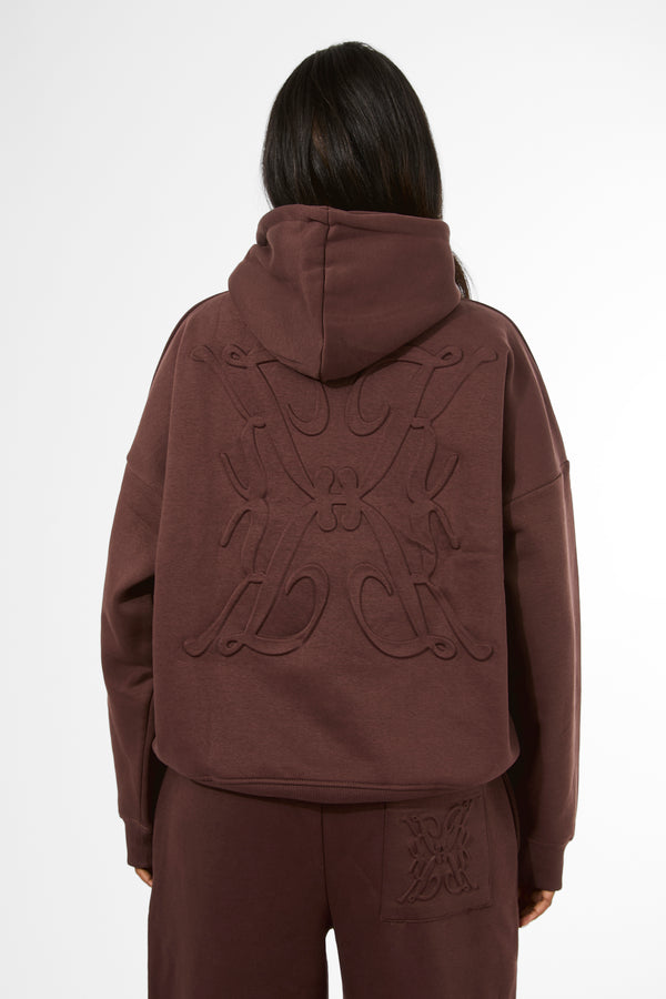 Kaiia Logo Embossed Oversized Hoodie Mocha