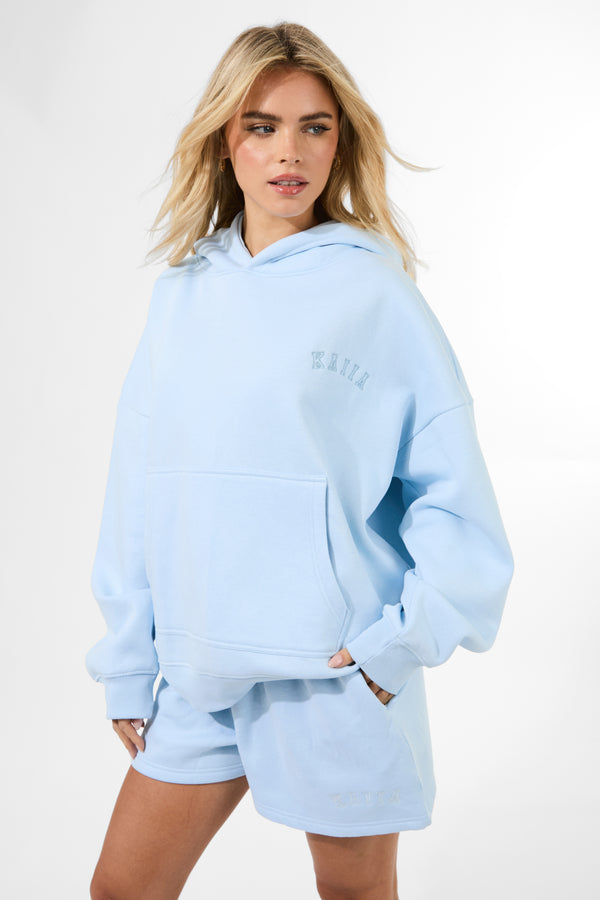 Kaiia Logo Embossed Oversized Hoodie Pale Blue
