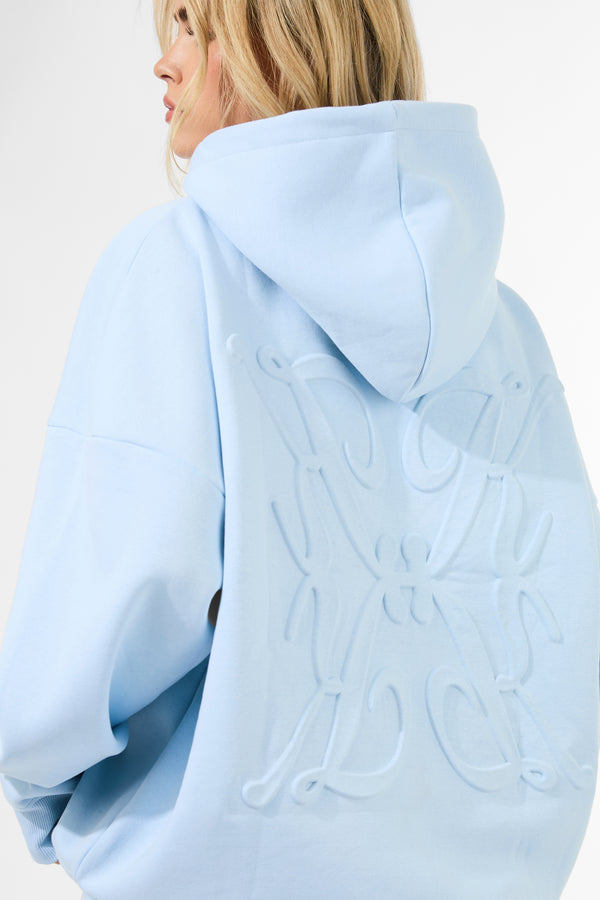 Kaiia Logo Embossed Oversized Hoodie Pale Blue
