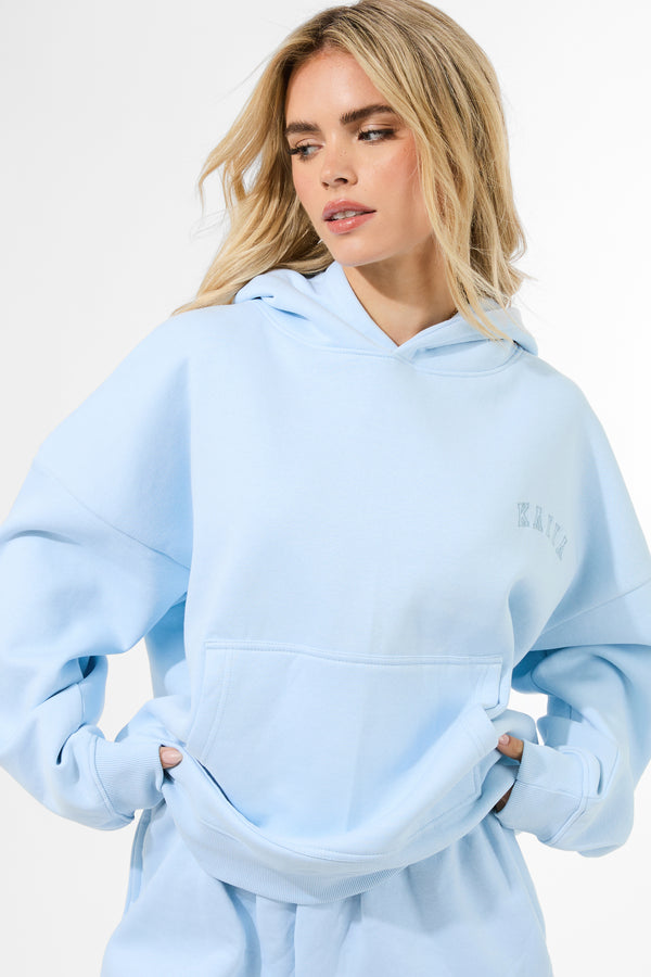 Kaiia Logo Embossed Oversized Hoodie Pale Blue