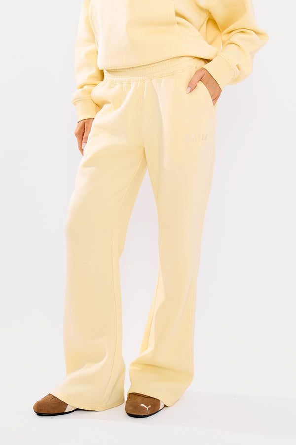 Kaiia Logo Flared Wide Leg Joggers Lemon