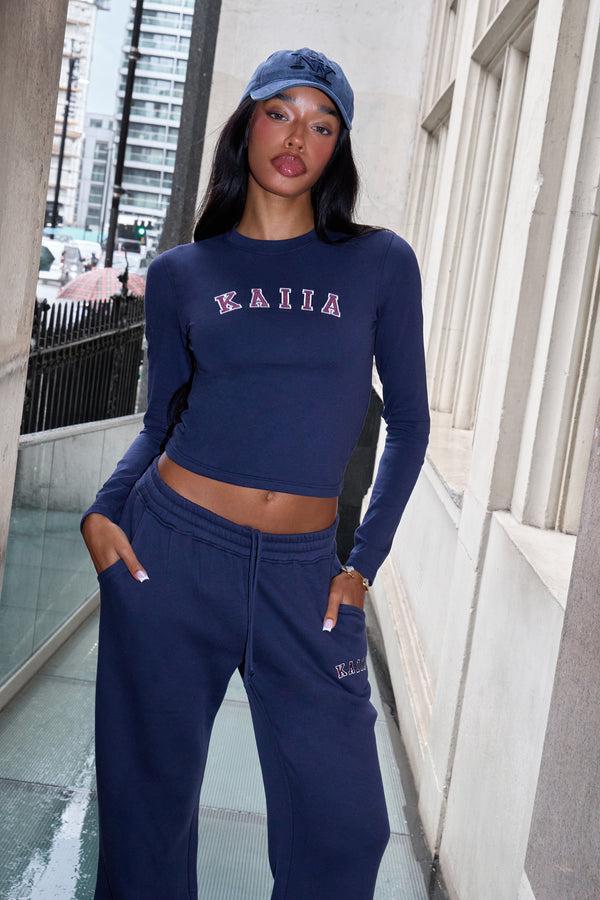 Kaiia Logo Long Sleeve Baby Tee Navy & Burgundy
