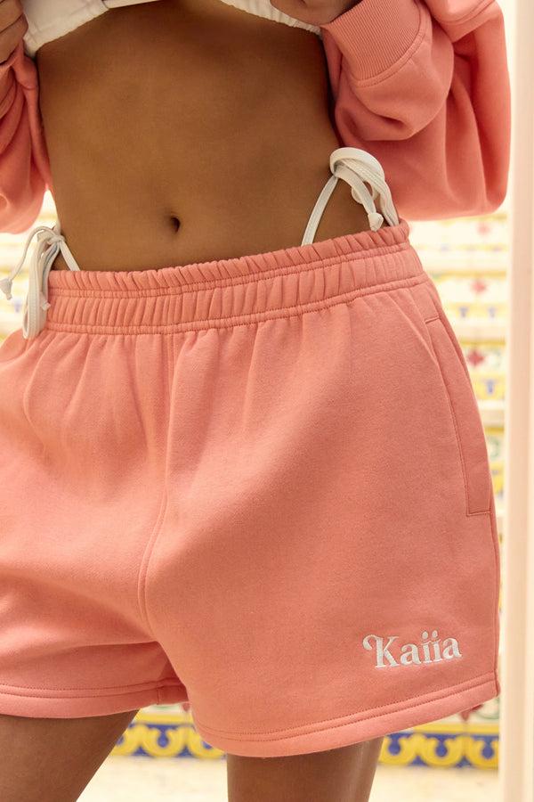 Kaiia Logo Mini Sweat Shorts Bright Coral