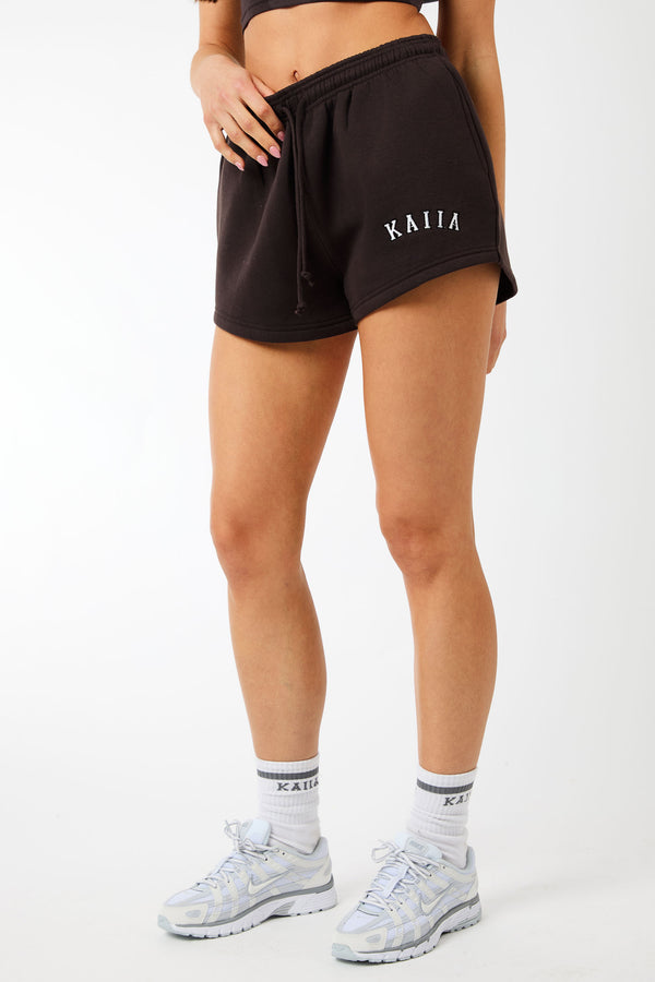 Kaiia Logo Mini Sweat Shorts Brown