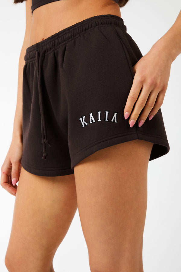 Kaiia Logo Mini Sweat Shorts Brown