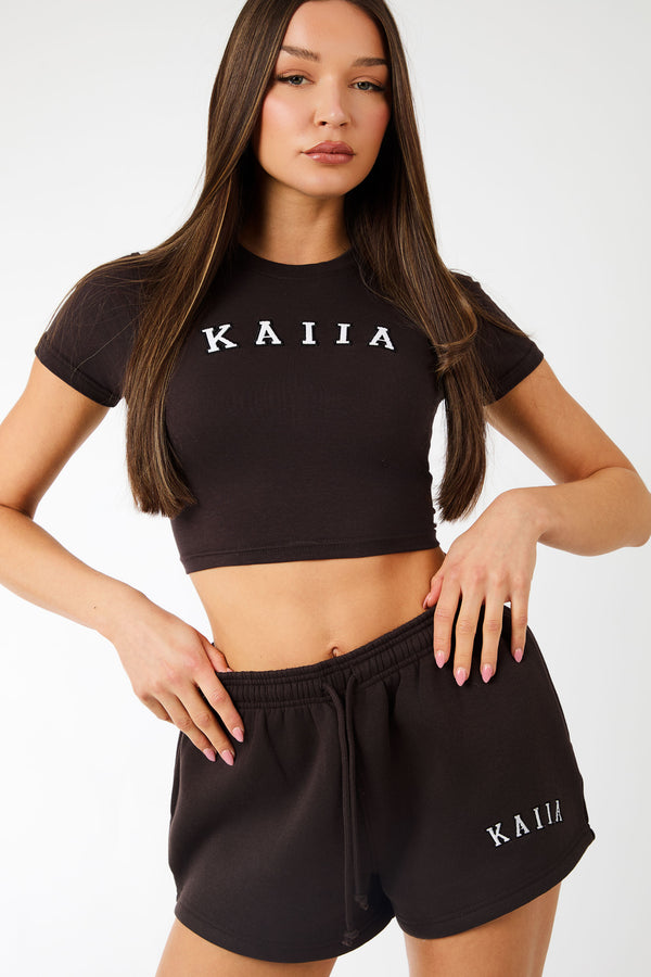 Kaiia Logo Mini Sweat Shorts Brown