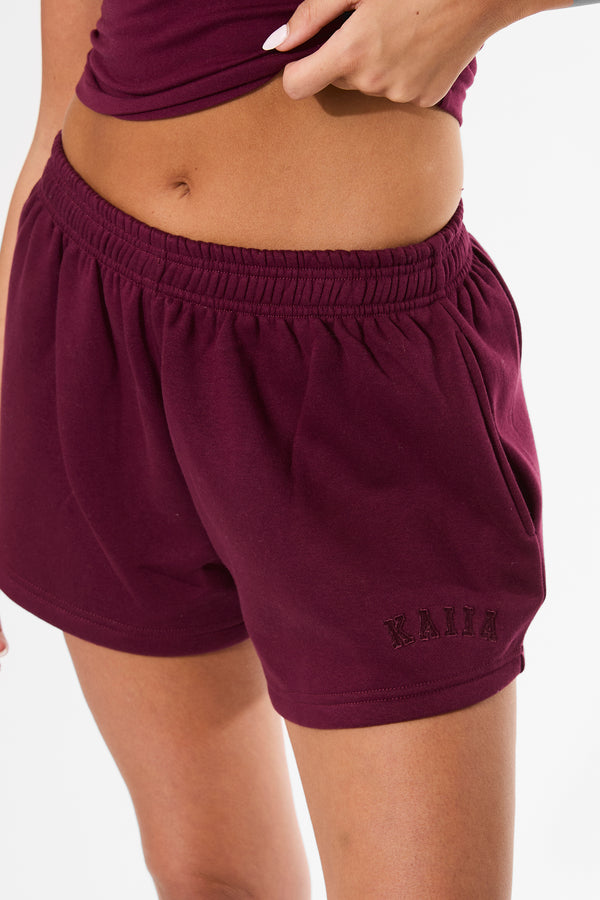 Kaiia Logo Mini Sweat Shorts Deep Burgundy