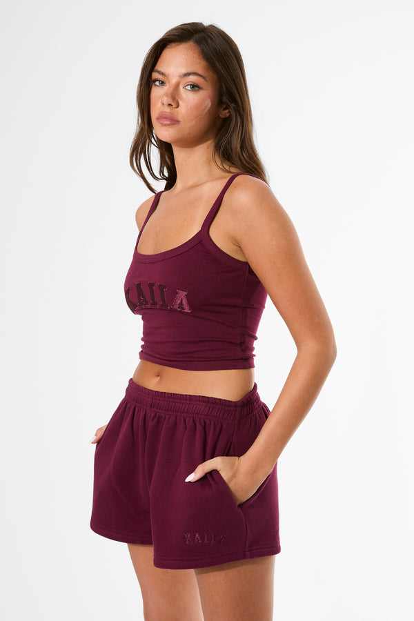 Kaiia Logo Mini Sweat Shorts Deep Burgundy