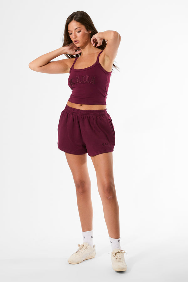 Kaiia Logo Mini Sweat Shorts Deep Burgundy