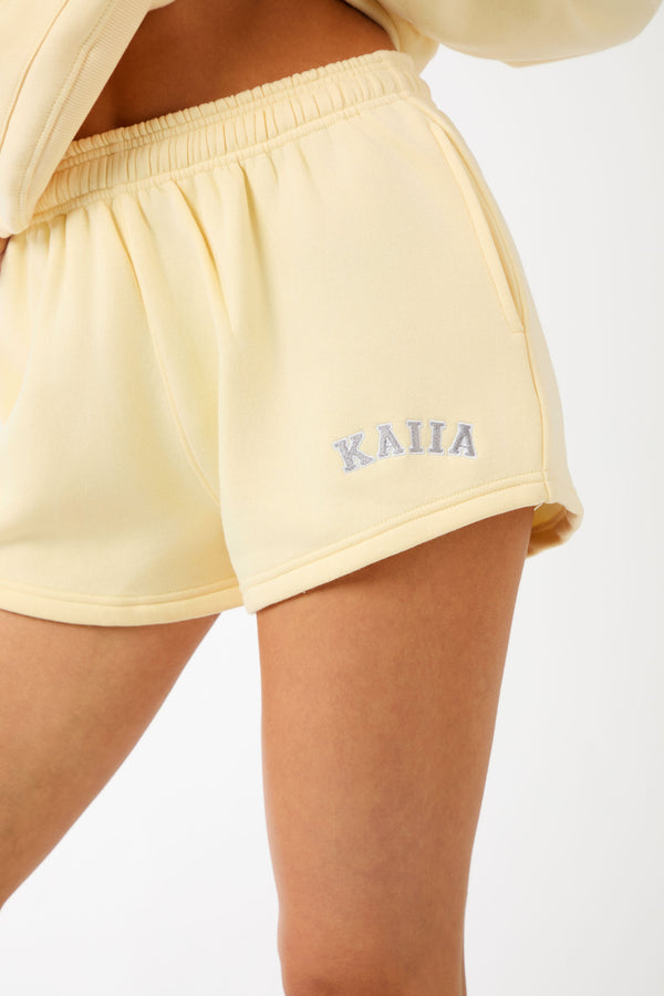 Kaiia Logo Mini Sweat Shorts Soft Yellow & Grey