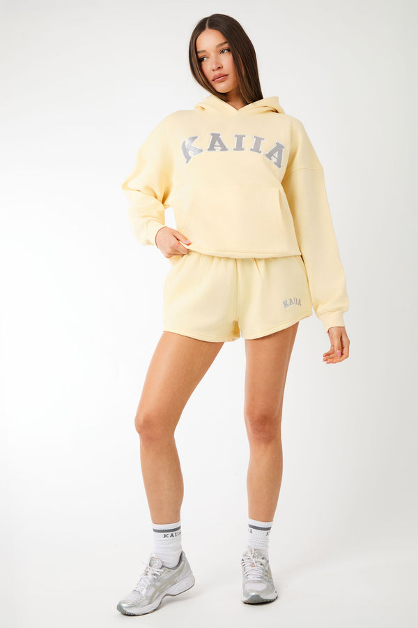 Kaiia Logo Mini Sweat Shorts Soft Yellow & Grey