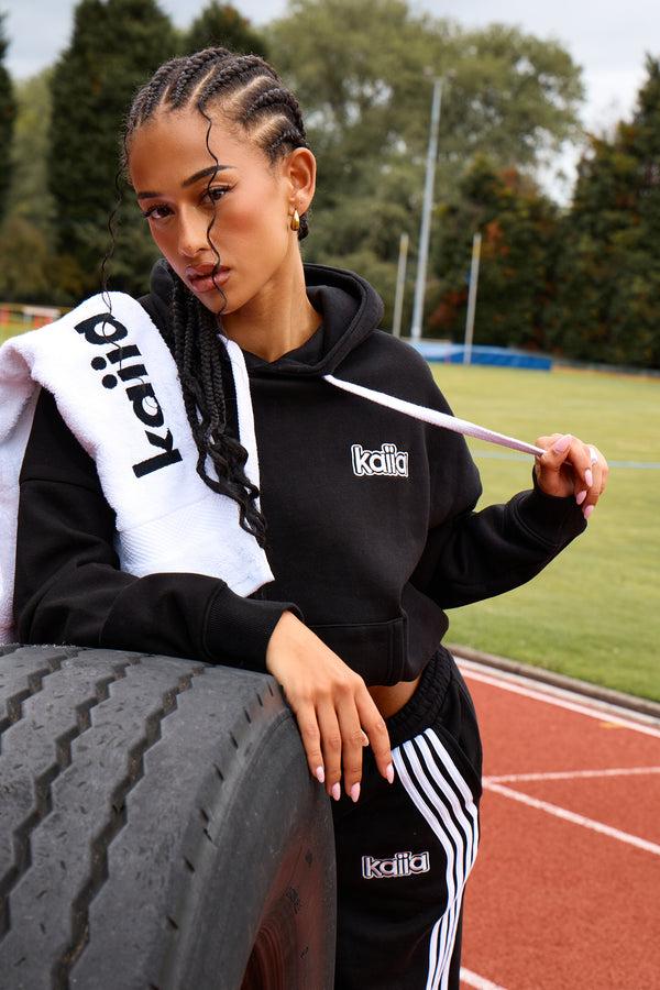 Kaiia Logo Oversized Drawstring Hoodie Black & White
