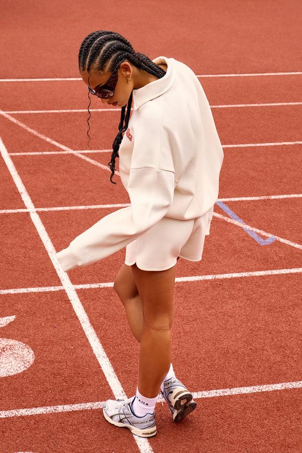 Kaiia Logo Oversized Rugby Sweatshirt Cream & Red