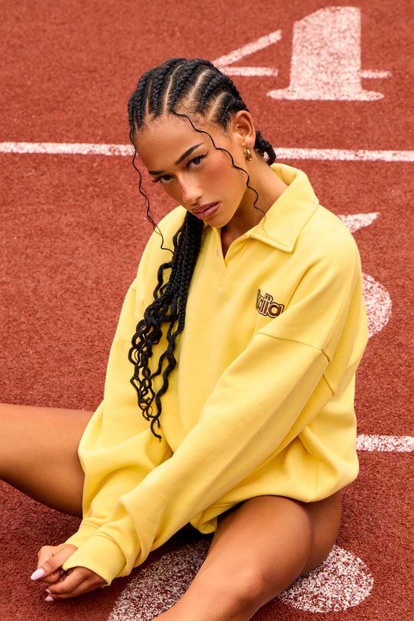 Kaiia Logo Oversized Rugby Sweatshirt Yellow