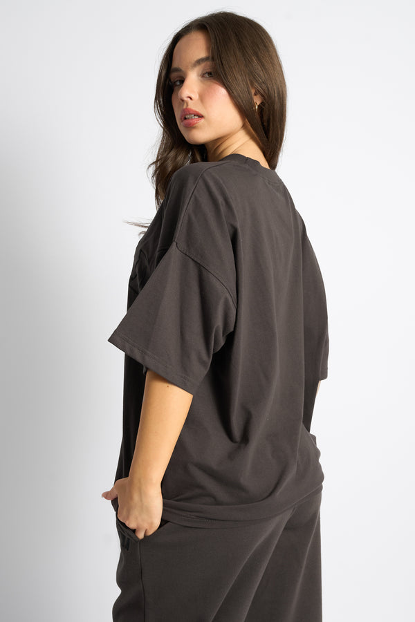 Kaiia Logo Oversized T-Shirt Chocolate
