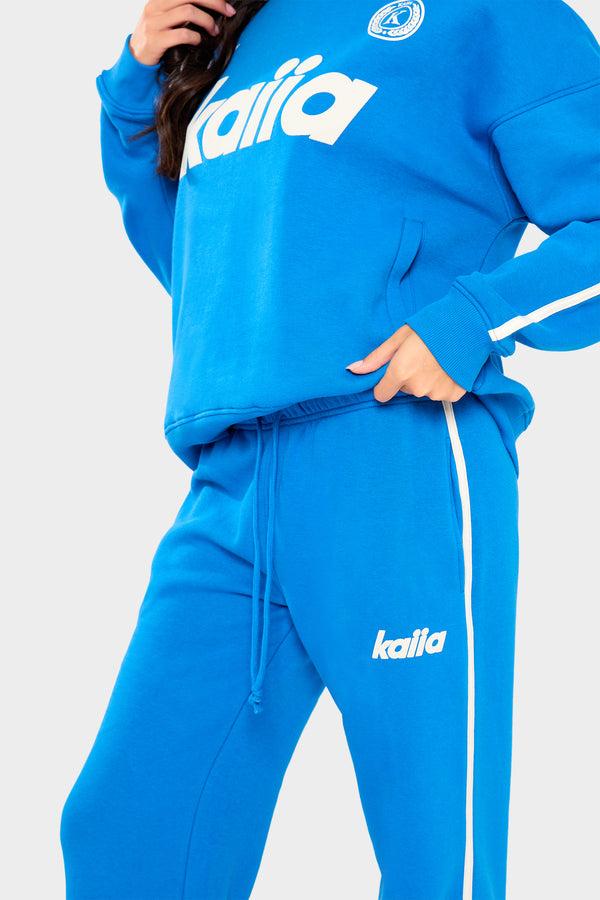 Kaiia Logo Side Stripe Wide Leg Joggers Cobalt Blue
