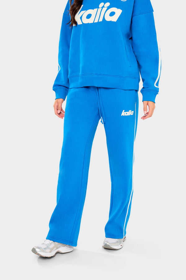 Kaiia Logo Side Stripe Wide Leg Joggers Cobalt Blue