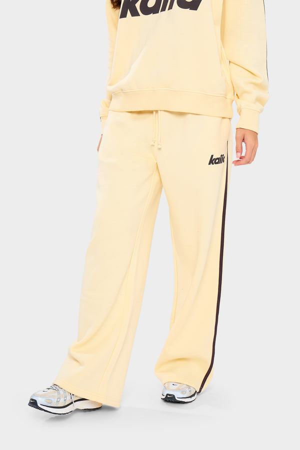 Kaiia Logo Side Stripe Wide Leg Joggers Lemon & Brown