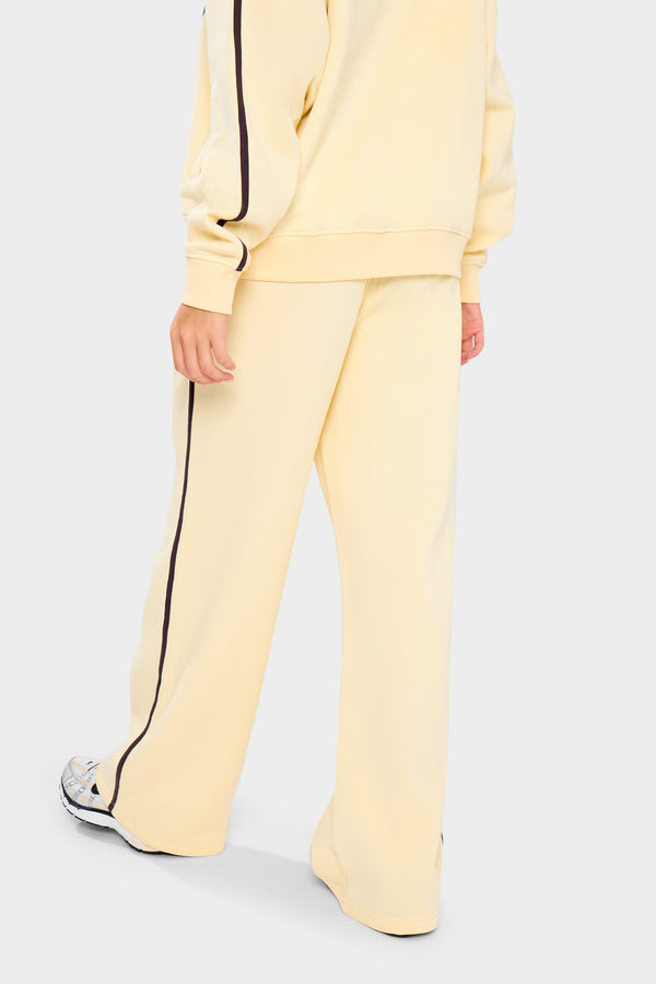 Kaiia Logo Side Stripe Wide Leg Joggers Lemon & Brown