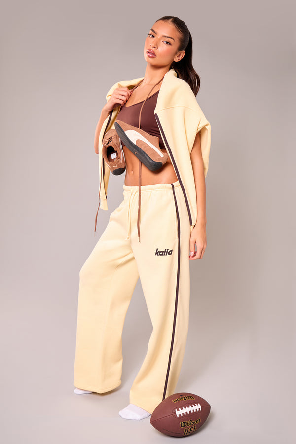 Kaiia Logo Side Stripe Wide Leg Joggers Lemon & Brown