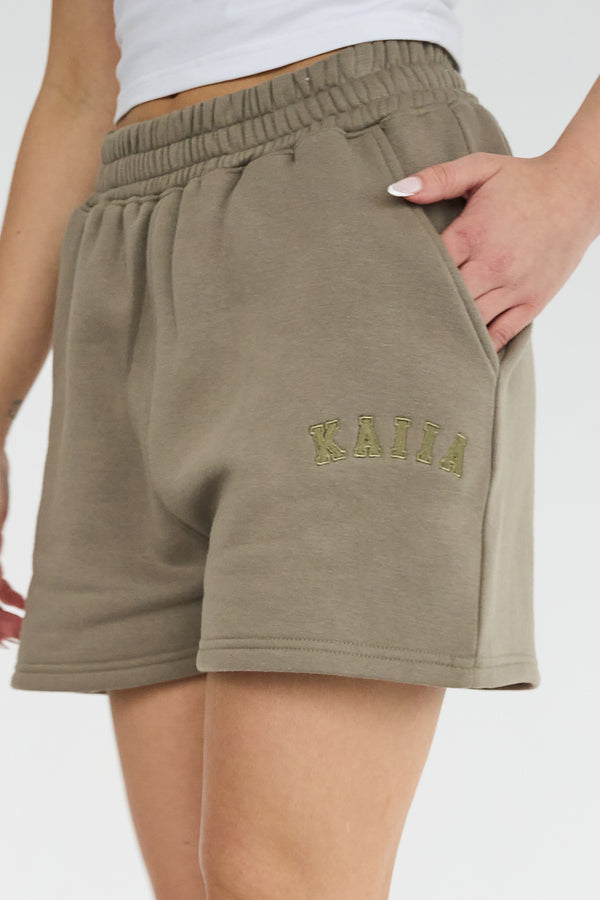 Kaiia Logo Sweat Shorts In Khaki