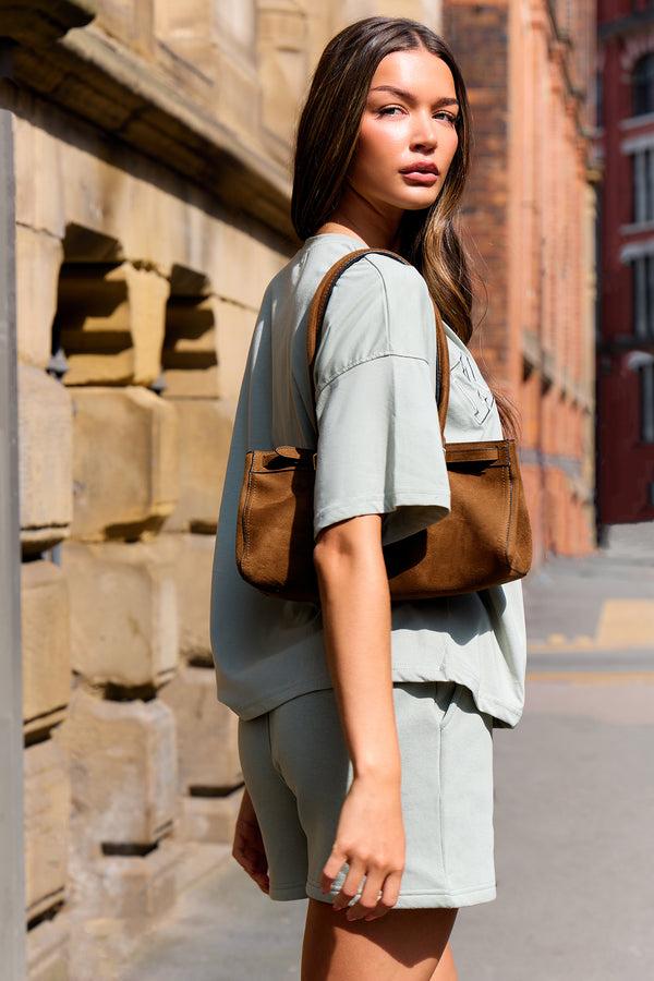 Kaiia Logo Sweat Shorts In Sage Green