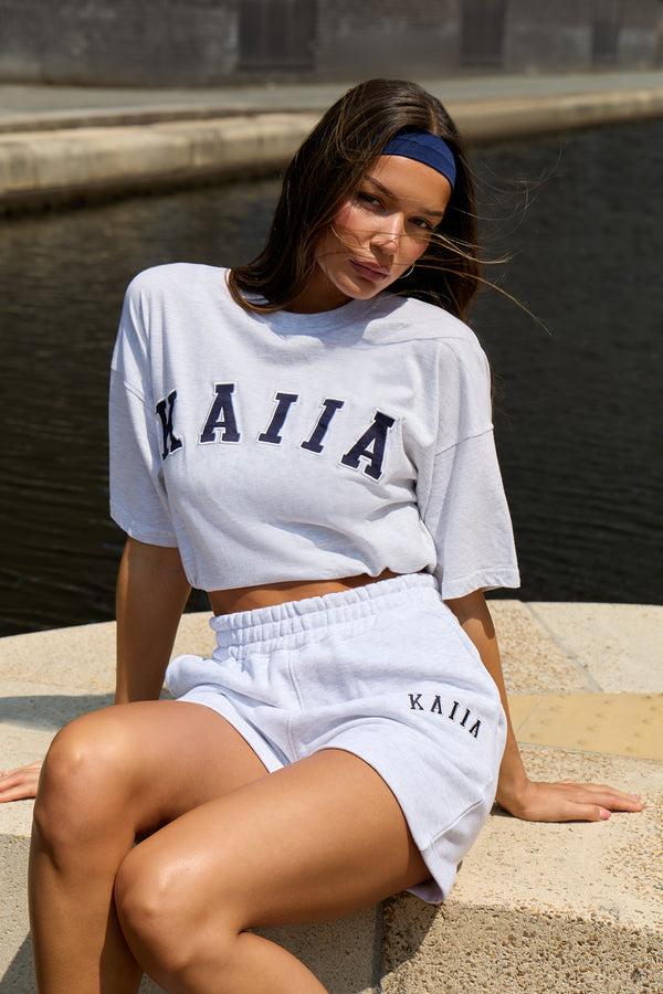 Kaiia Logo Sweat Shorts Light Grey Marl & Navy