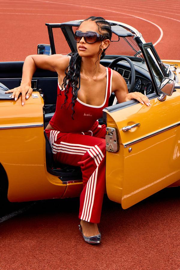 Kaiia Logo Tricot Wide Leg Joggers Red & White