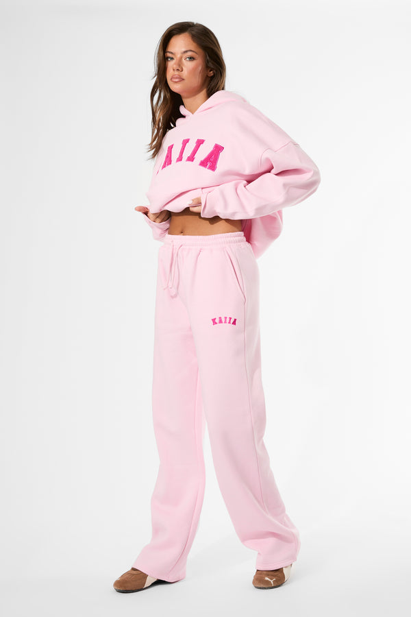 Kaiia Logo Wide Leg Joggers Baby Pink & Hot Pink