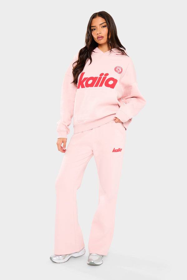 Kaiia Logo Wide Leg Joggers Baby Pink & Red