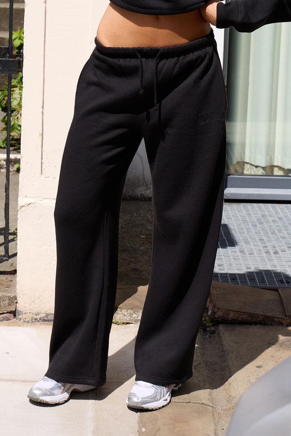Kaiia Logo Wide Leg Joggers Black On Black